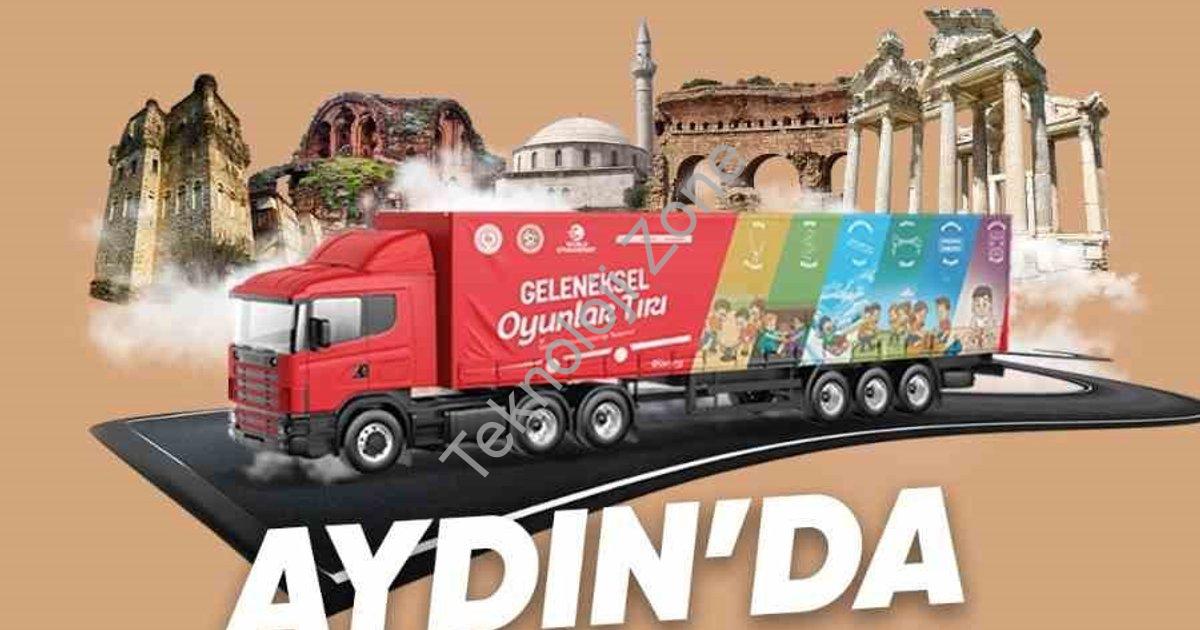 "Aydın'da Nostalji Rüzgarı: Geleneksel Oyunlar Tırı Geliyor!" başlıklı haber için fotorealistik, pro