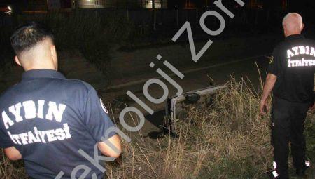Aydın’da Kontrolü Kaybolan Otomobil Kanala Uçtu: 2 Kişi Yaralandı