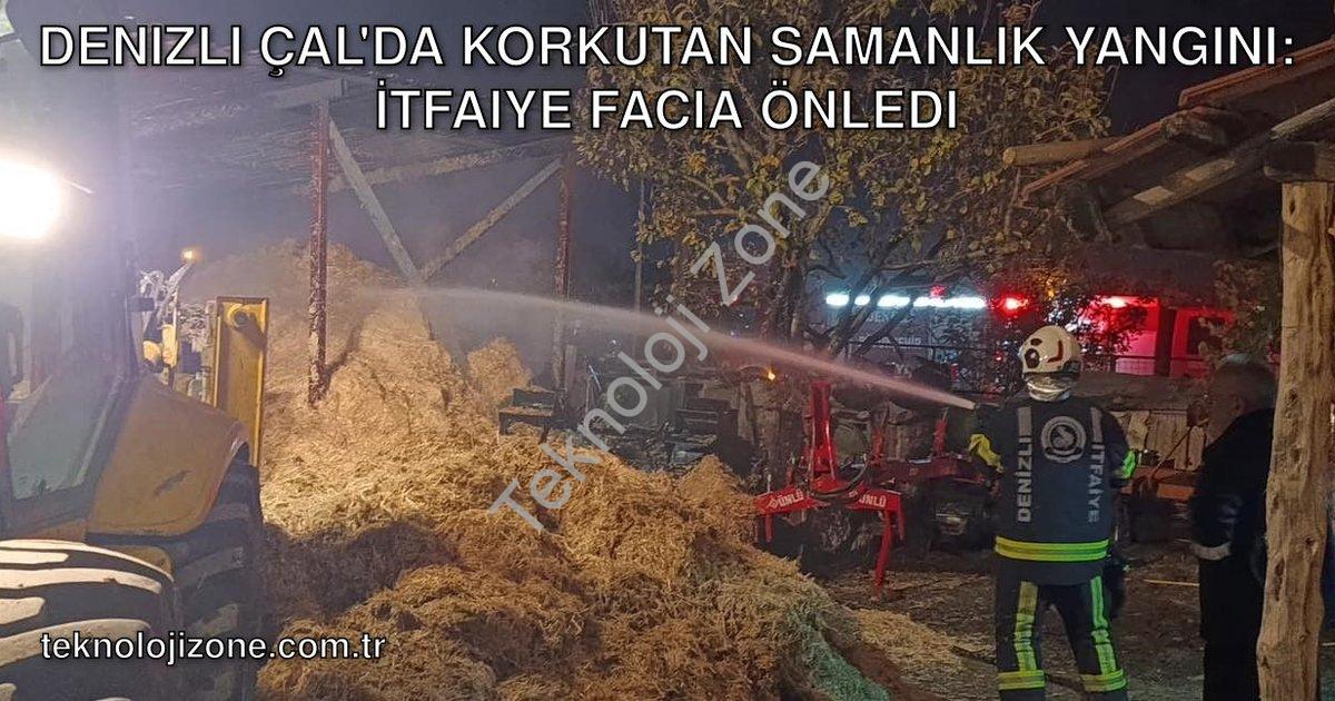 "Denizli Çal'da Korkutan Samanlık Yangını: İtfaiye Facia Önledi" başlıklı haber için fotorealistik,