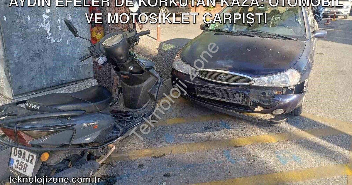 "Aydın Efeler’de Korkutan Kaza: Otomobil ve Motosiklet Çarpıştı" başlıklı haber için fotorealistik,